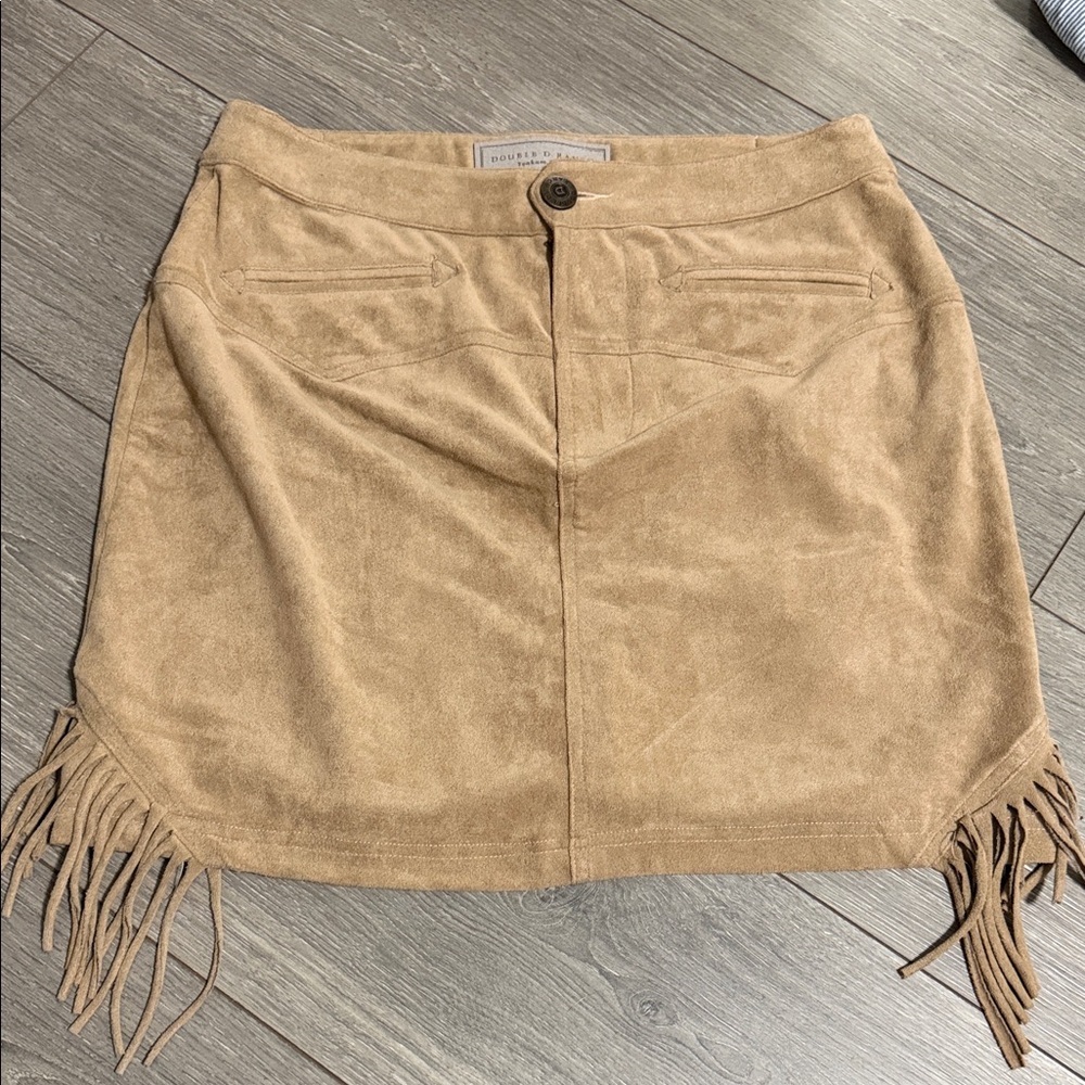 Double D Ranch Camel Suede Fringe Mini Skirt